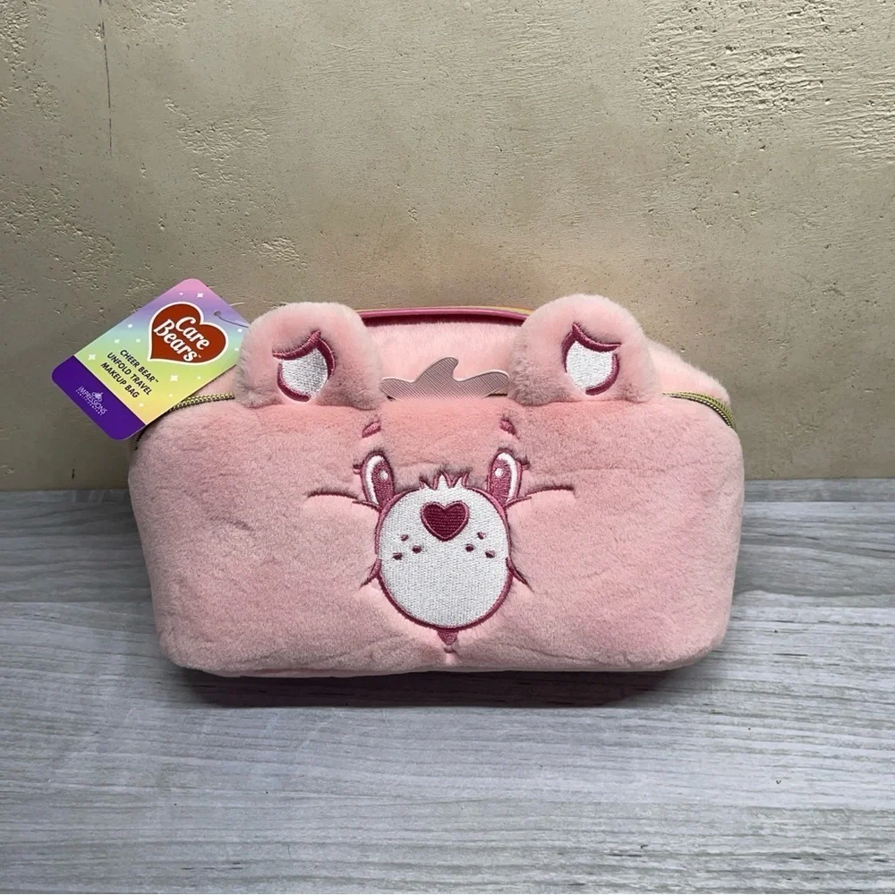 Impressions Care Bears Pink Plush Unfold Travel Makeup Cosmetic Zip Pouch New